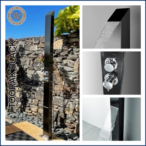 Toorak Black 316L Stainless Steel Marine Grade  Outdoor Indoor Waterfall Pool Shower