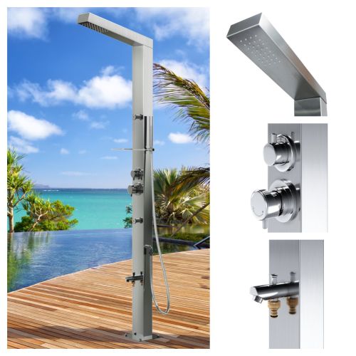 Reno Silver ADA 316L Marine Grade Stainless Steel Outdoor Shower Complete Shower System Tower Panel