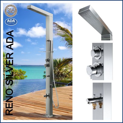Reno Silver ADA 316 Marine Grade Stainless Steel Outdoor Shower Complete Shower System Tower Panel