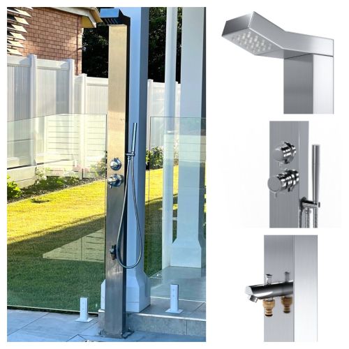 Bondi Silver ADA 316L Marine Grade Stainless Steel Outdoor Shower Complete Shower System Tower Panel