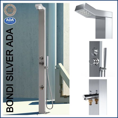 Bondi Silver ADA 316 Marine Grade Stainless Steel Outdoor Shower Complete Shower System Tower Panel