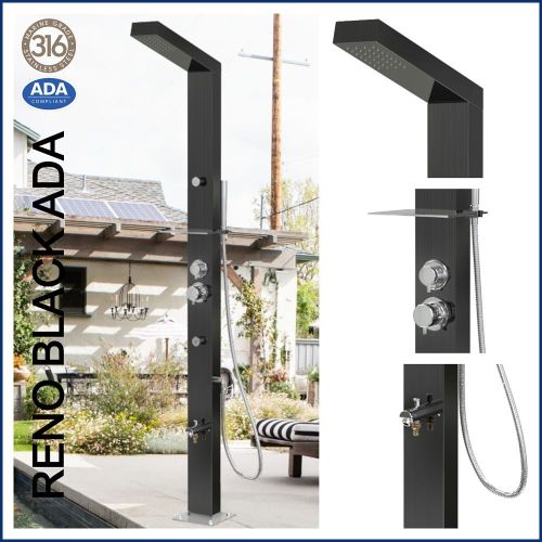 Reno Black ADA 316 Marine Grade Stainless Steel Outdoor Shower Complete Shower System Tower Panel