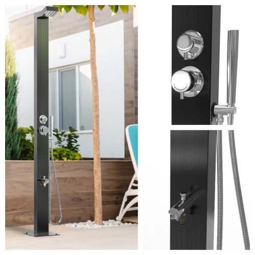  Bondi Black ADA 316L Marine Grade Stainless Steel Outdoor Shower Complete Shower System Tower Panel 