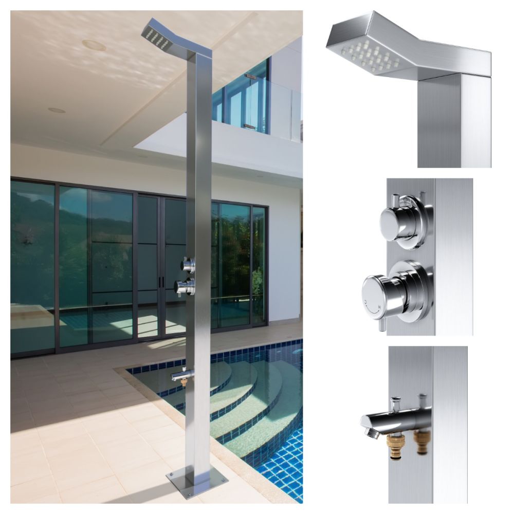 Bondi Silver 316L Marine Grade Stainless Steel Outdoor Indoor Pool Shower Rinse-Off Shower