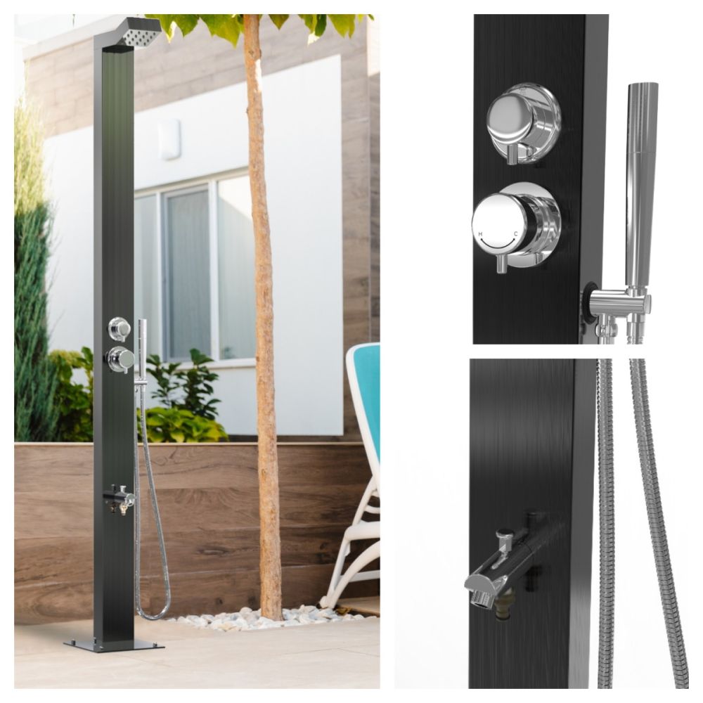  Bondi Black ADA 316L Marine Grade Stainless Steel Outdoor Pool ShowerTower Panel 
