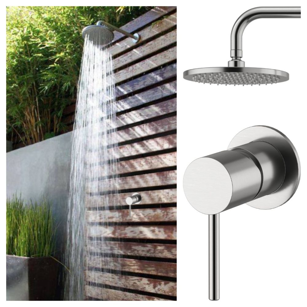  Alpha Outdoor 316L Stainless Steel Marine Grade Wall Mounted Shower Arm, Shower Head & a Hot and Cold Washer-less Mixer Pool Shower Set DEAL OF THE WEEK 