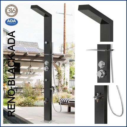 DEAL OF THE WEEK / Reno Black ADA 316 Marine Grade Stainless Steel Outdoor Shower Complete Shower System Tower Panel