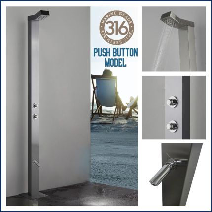  Bondi Push Button 316 Marine Grade Stainless Steel Outdoor Indoor Pool Shower With a 15 seconds timed flow control. (Cold or Tempered Water Source Only  / Not Hot And Cold)