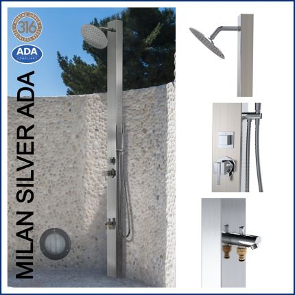  Milan Silver ADA 316 Marine Grade Stainless Steel Outdoor Outside Indoor Pool Shower 