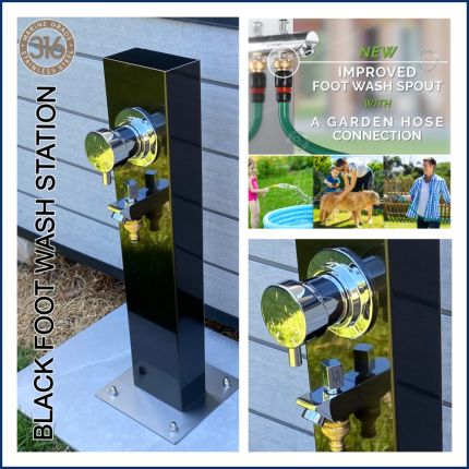 Black Outdoor Foot Wash Station 316 Marine Grade Stainless Steel, with a Garden Hose Connection & Hot & Cold Mixer