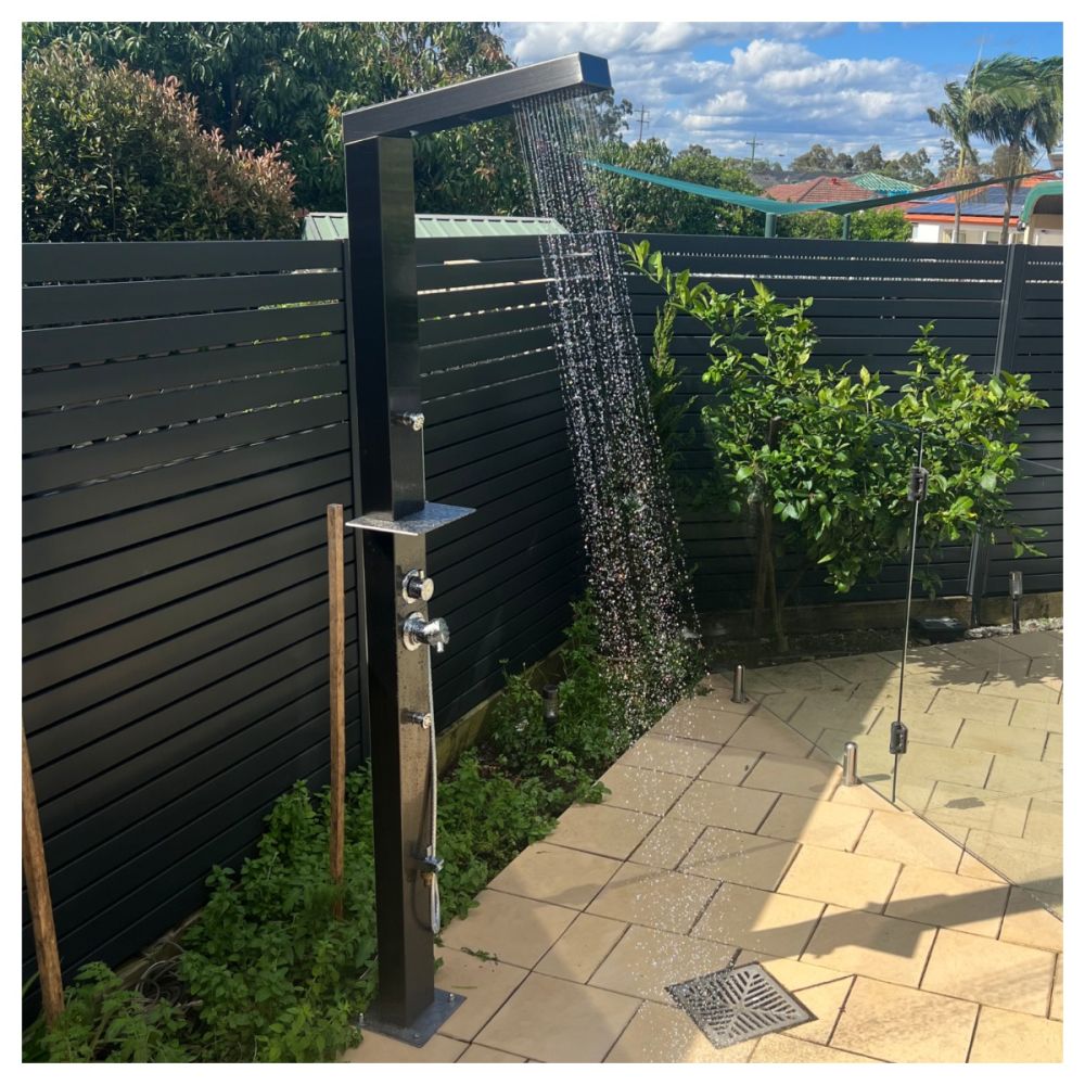 Reno Black ADA 316L Marine Grade Stainless Steel Outdoor Pool Shower Rinse Off Shower