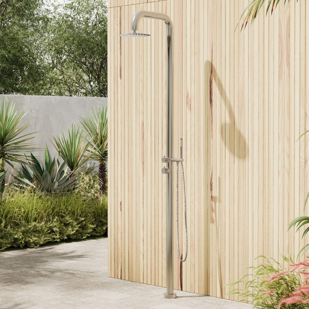 Lamez Silver 316L Stainless Steel Marine-Grade Outdoor Pool Shower – Brushed Nickel / Silver Finish Rinse-Off Shower With Hand Shower Wand