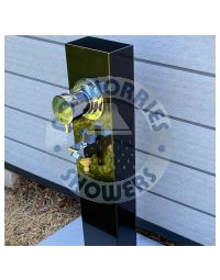 Black Outdoor Foot Wash Station Ionized 316L Marine Grade Stainless Steel, with a Garden Hose Connection & Hot & Cold Mixer