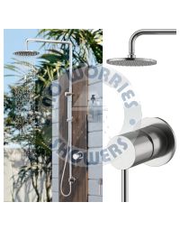Delta 316L Marine Grade Stainless Steel Wall Mounted Outdoor / Indoor Pool Shower Rail, 2 in 1 with Hot & Cold Mixer Valve and Hand Shower Wand Package