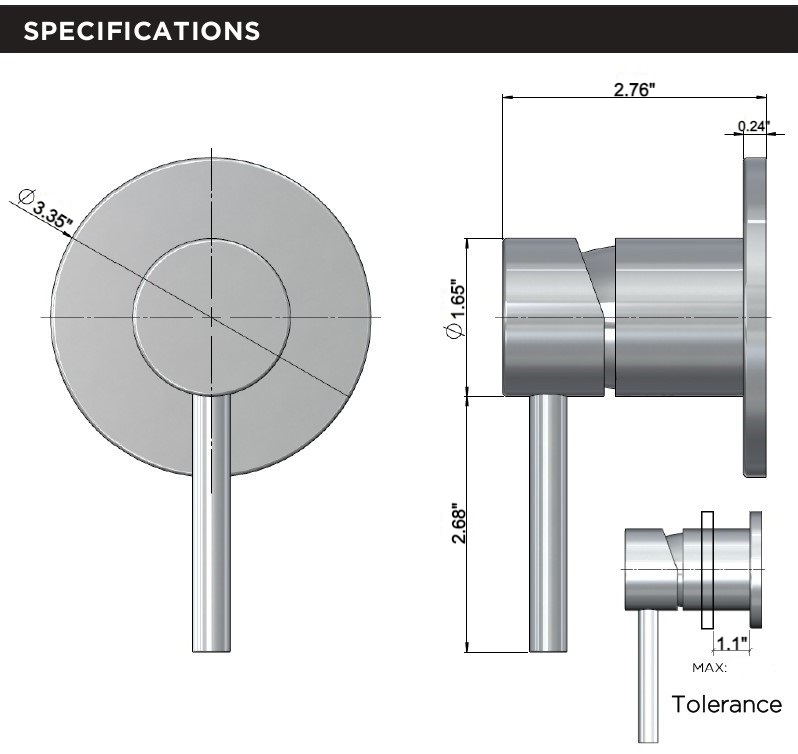 Alpha Outdoor 316 Stainless Steel Marine Grade Wall Mounted Shower Arm